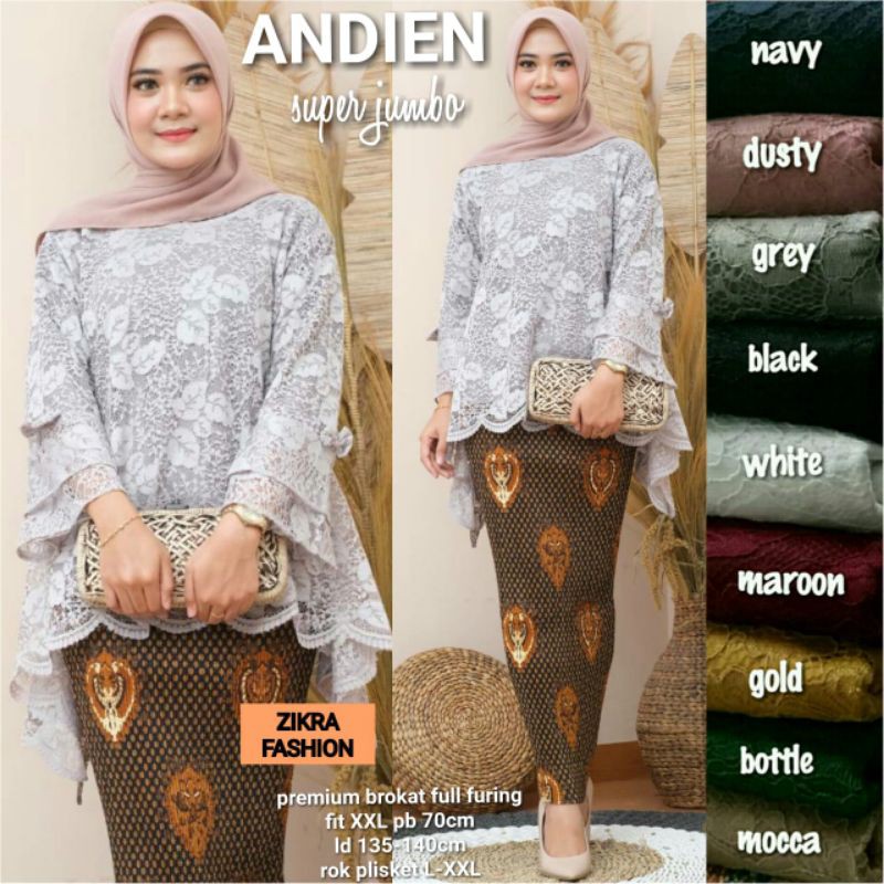Andien Set Kebaya atasan brokat dan rok batik super jumbo big size xxxl set pesta