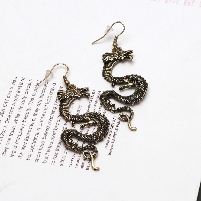 SIY  Vintage Bronze Firery Dragon Hook Earrings Dragon Totem Drop Earrings Jewelry