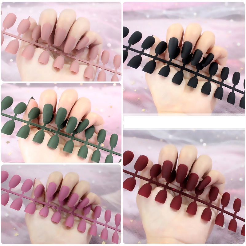 24pcs Kuku Palsu Extension Full Cover Warna Matte Untuk Nail Art