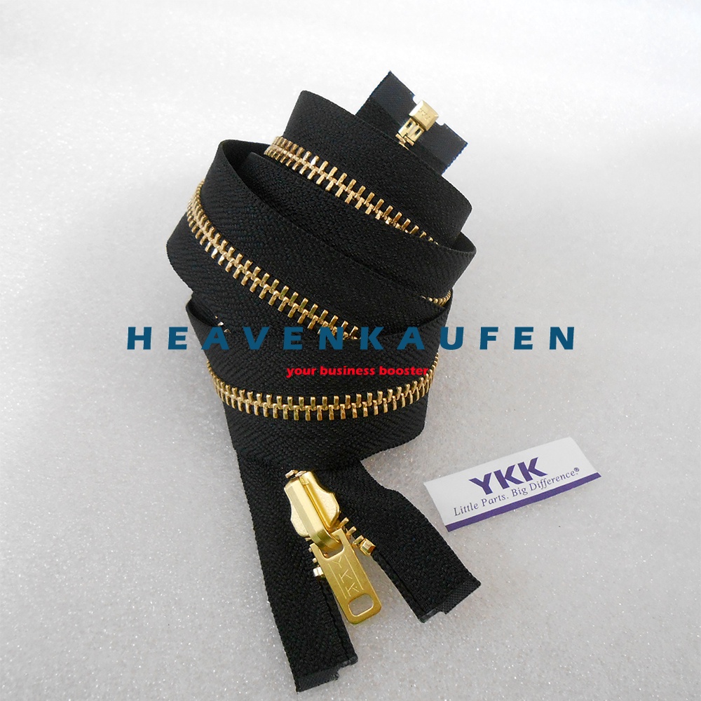 Resleting Zipper YKK 90 cm Atau 36 inch Hitam Gold Emas Type Gigi Besi Model Set Open End Buka Lepas