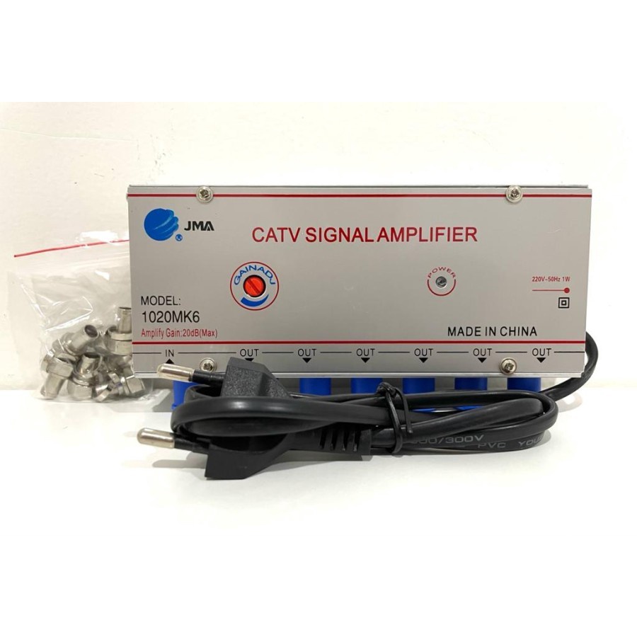 CATV BOOSTER BOSTER ANTENA TV TELEVISI PEMBAGI SPLITTER SPLITER PENGUAT SIGNAL AMPLIFIER 6W 6 WAY 20 DB JMA-1020MK6