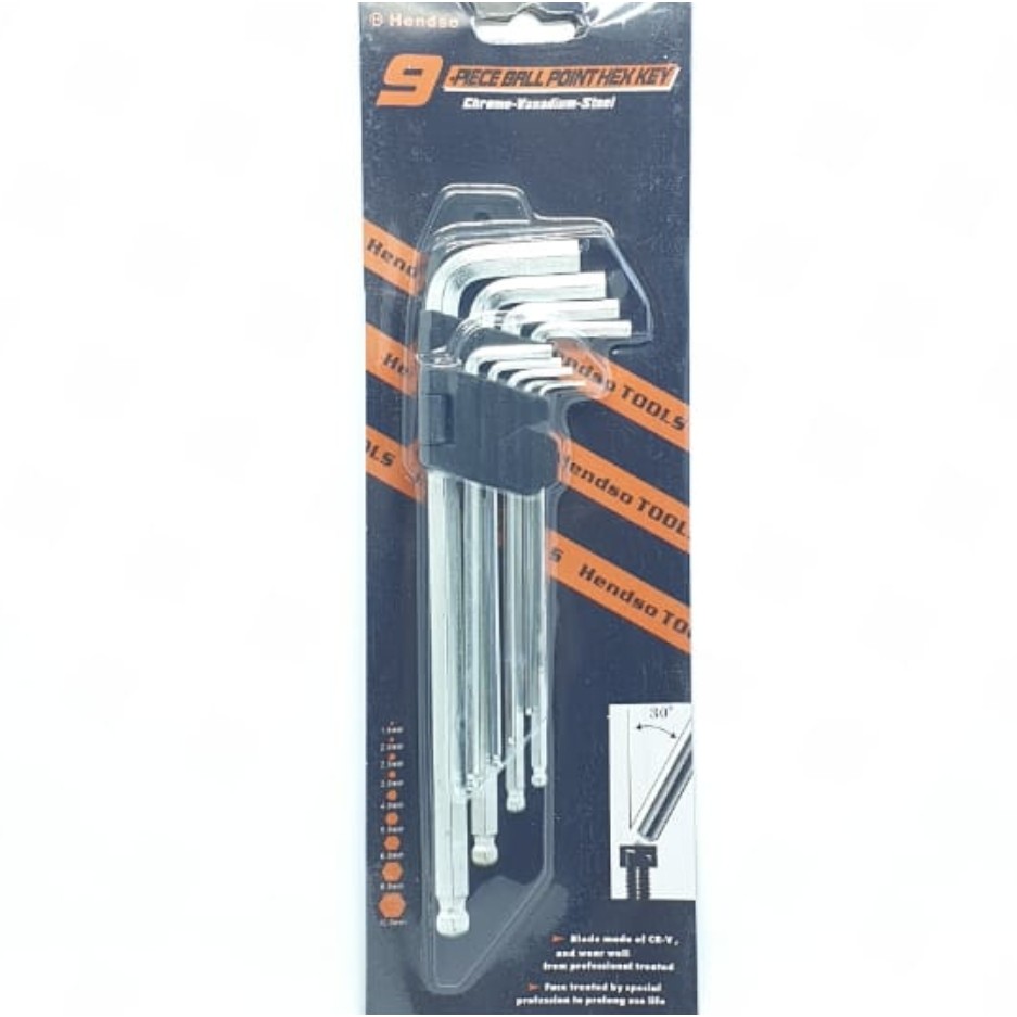 HS BALL FLAT Kunci L 9 Pcs Paket Kunci L Paket Kunci Ball Flat Hex Premium Chrome Vanadium Steel
