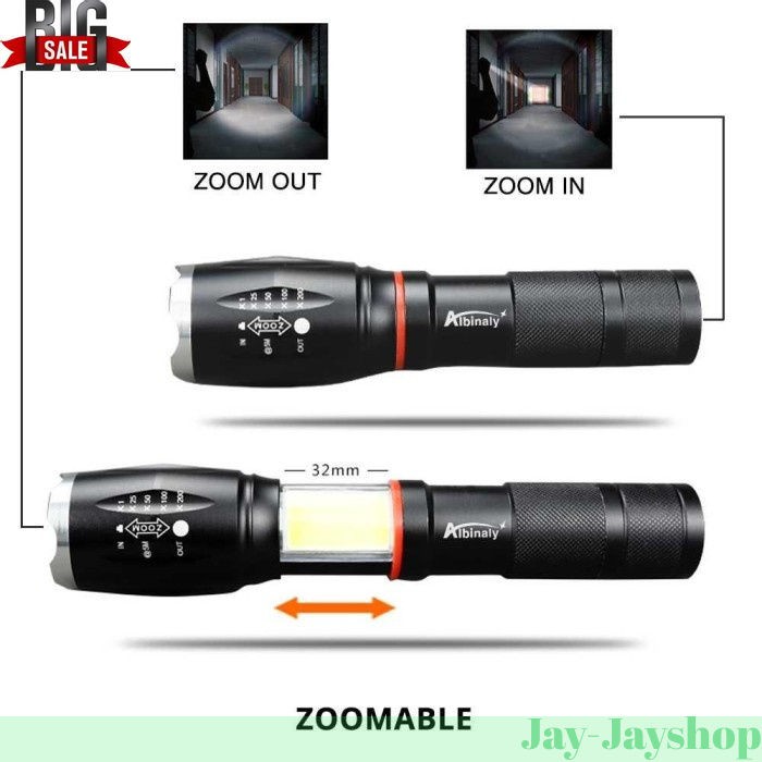 Paket Senter LED Torch Cree XM-L T6 + Charger + Box