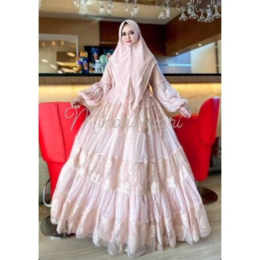 set syari brukat tile original gamis kondangan warna lilac kualitas butik