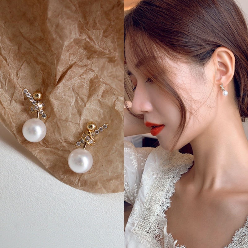 Anting Tusuk Desain Pita Hias Mutiaraberlian Gaya Simple Untuk Wanita