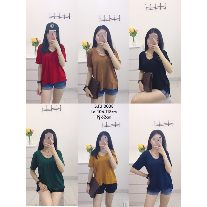 kaos oversize vneck polos spandek rayon.kaos besar korea vneck wanita import murah halus 1378