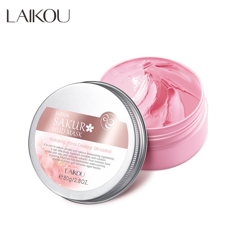 LAIKOU Sakura Mud Mask Membersihkan Pori-pori Menghilangkan Komedo Memutihkan 80g