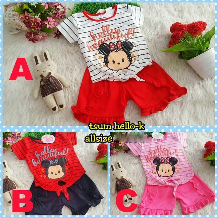 SETELAN ANAK BAYI PEREMPUAN BAJU BAYI TSUM TSUM SLING
