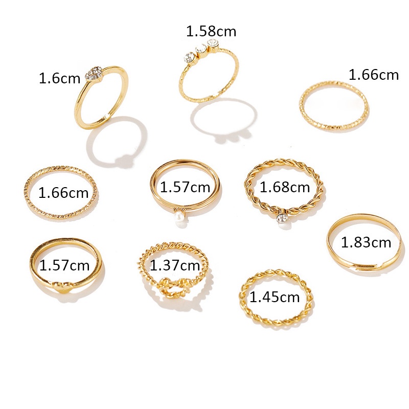 10Pcs/Set Sexy  Adjustable Women Rings Golden  Metal Geometric Ring