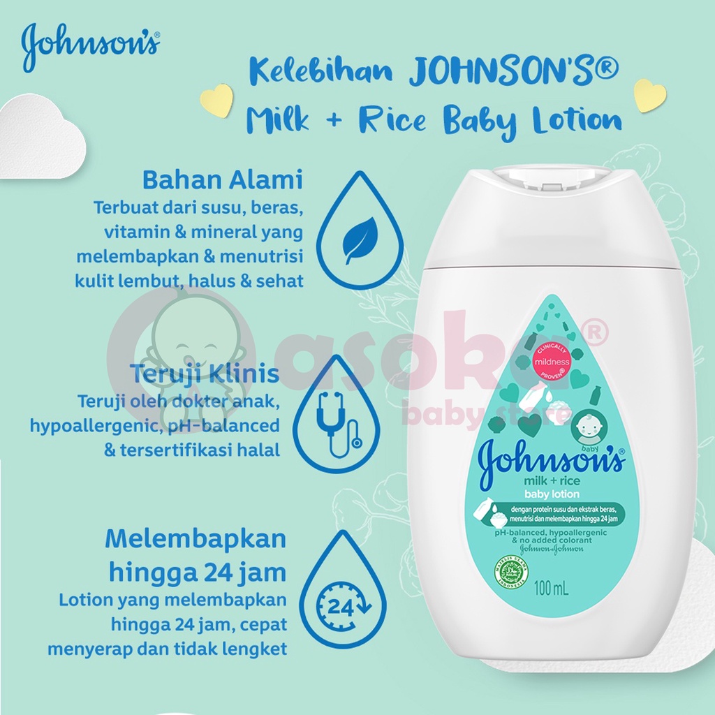 Johnson's Baby Lotion Milk &amp; Rice Isi 100 mL / 200mL ASOKA