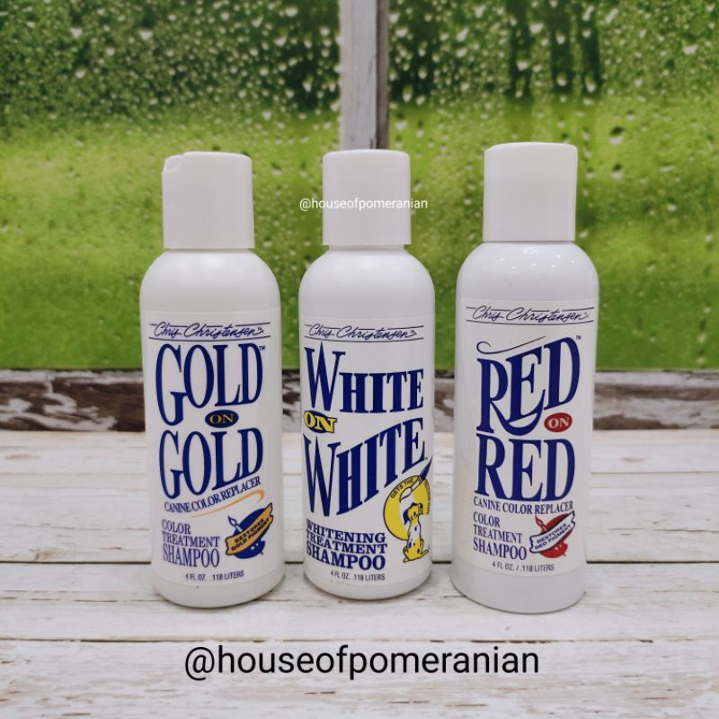 chris christensen 4oz RED ON RED / WHITE ON WHITE / GOLD ON GOLD dog shampoo