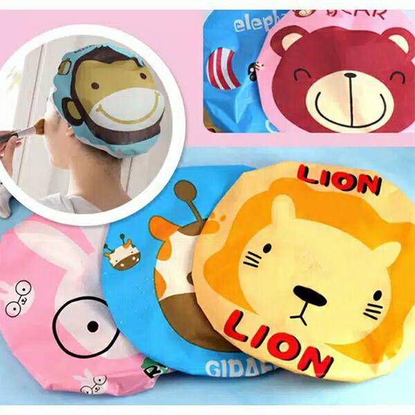 Shower Cap Karakter Plastik Waterproof / Tutup Kepala Mandi Motif Kartun / TS-92