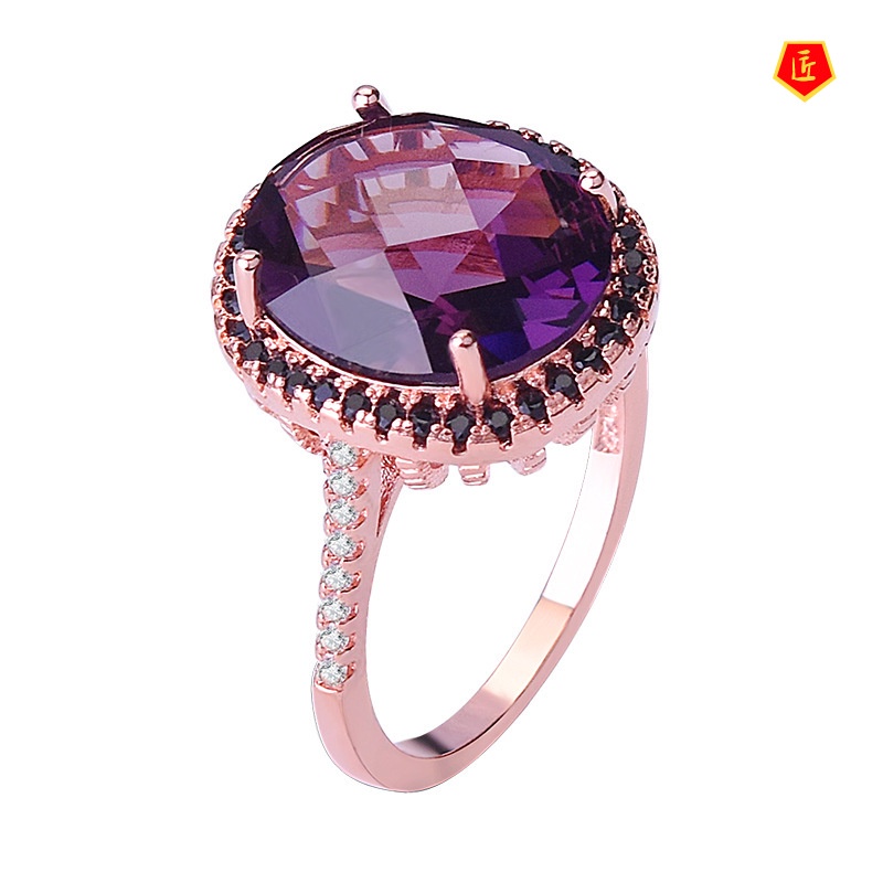 [Ready Stock]Creative Rose Gold Ring Inlaid with Gem Noble and Elegant