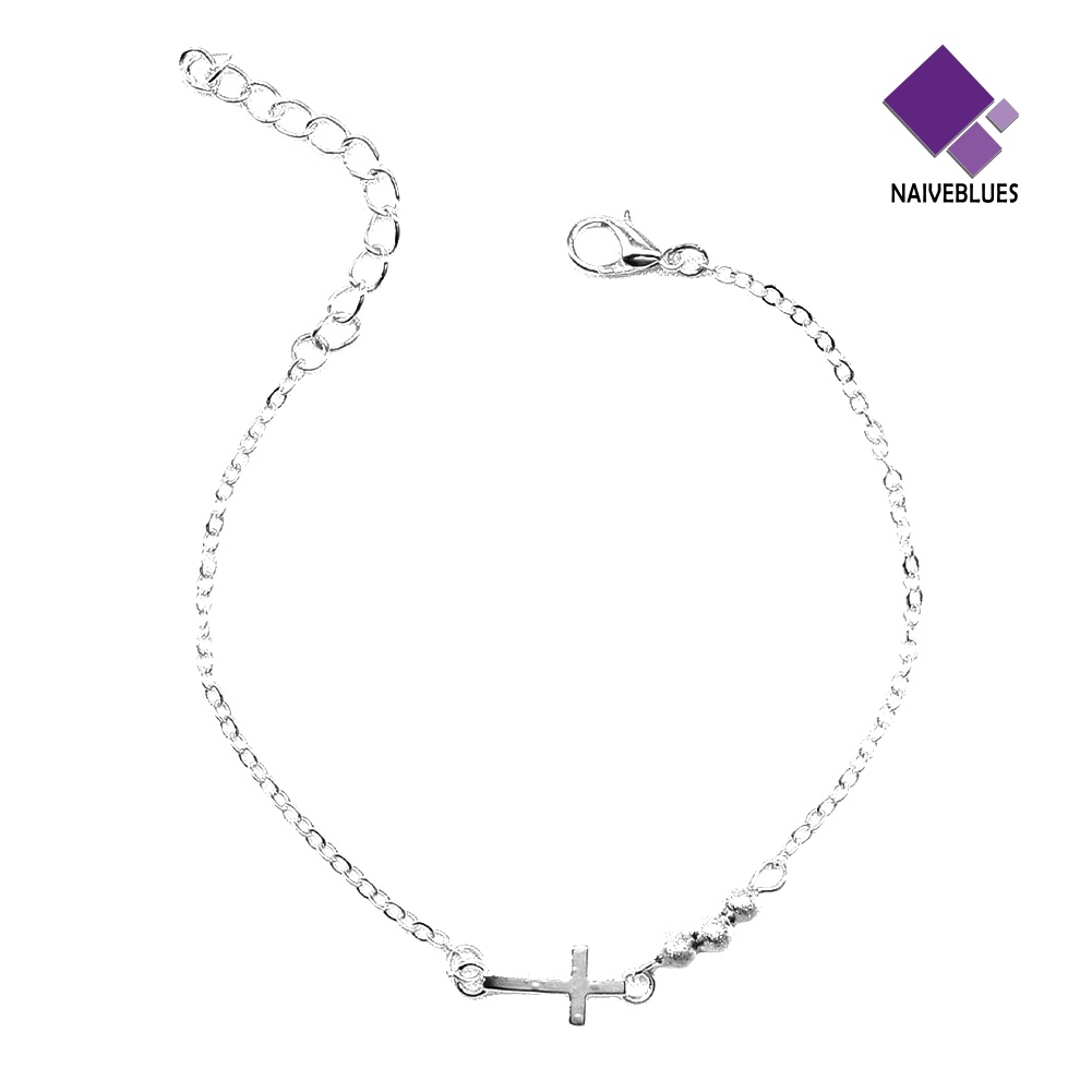 Naiveblue Gelang Tangan Rantai Fashion Aksen Salib + Manik-Manik Untuk Perhiasan Wanita / Hadiah Ulang Tahun