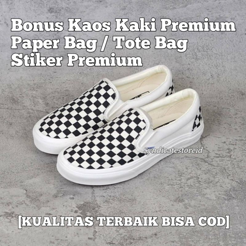 SEPATU VANS SLIP ON CHECKERBOARD OG 100% IMPORT PREMIUM BNIB Black White Sepatu vans sepatu catur slip on catur sepatu vans sneakers vans sepatu pria