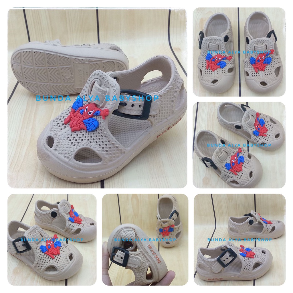 Sendal Anak Laki Laki Usia 6 - 12 Bulan Motif Kartun KREM Lucu Alas Karet Anti Licin - Sepatu Sandal Anak Cowok Karet Anti Licin