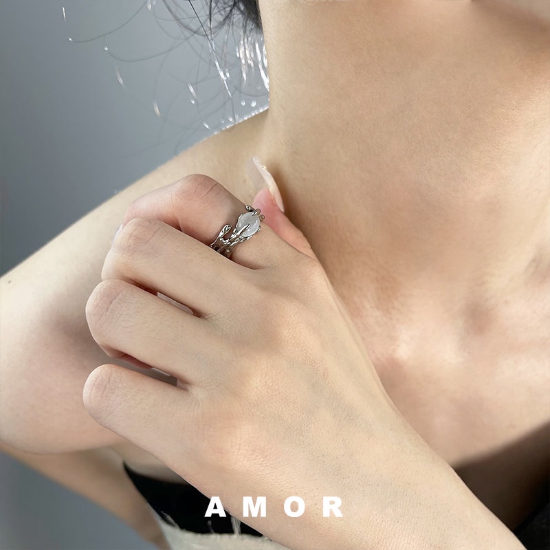 Cincin Batu Bulan Model Terbuka Dapat Disesuaikan Untuk unisex