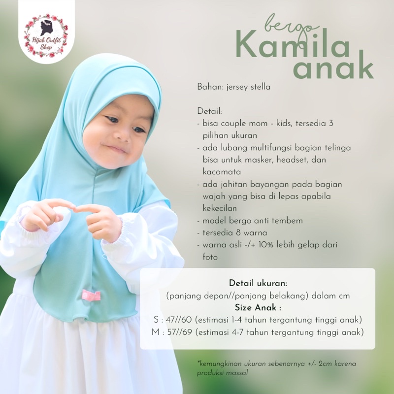 Bergo Kamila / bergo jersey couple anak dan dewasa