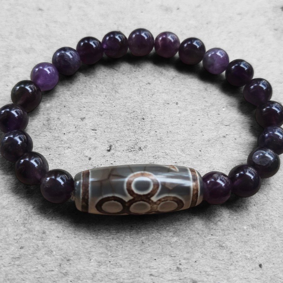Gelang Amethyst Natural With Dzi Flower Healing Bracelet