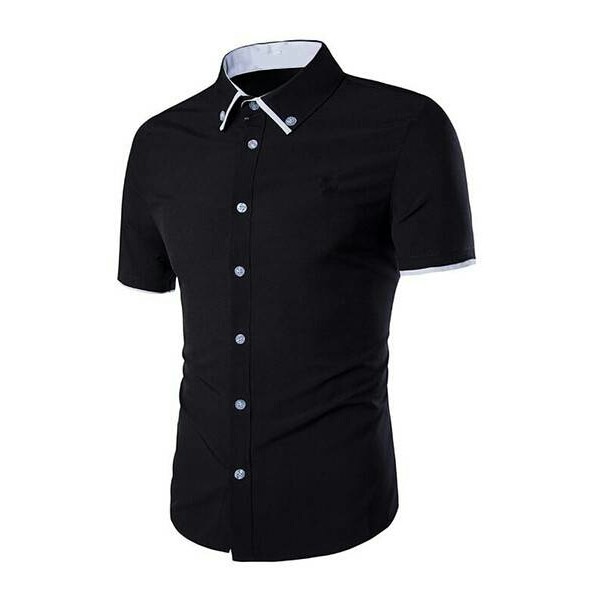 KAOS KEMEJA CASUAL FORMAL  - Kemeja Pria Polos Pdk FREDDY - Hitam