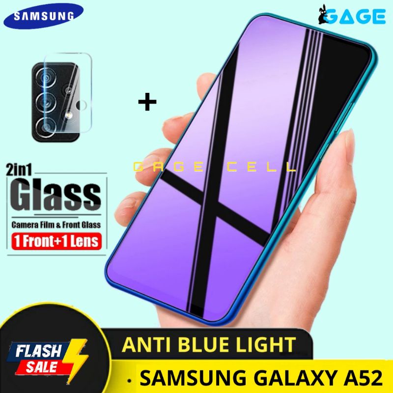 2in1 TEMPERED GLASS ANTI BLUE LIGHT SAMSUNG A52 TG ANTI GORES RADIASI FULL LAYAR SCREEN PROTECTOR