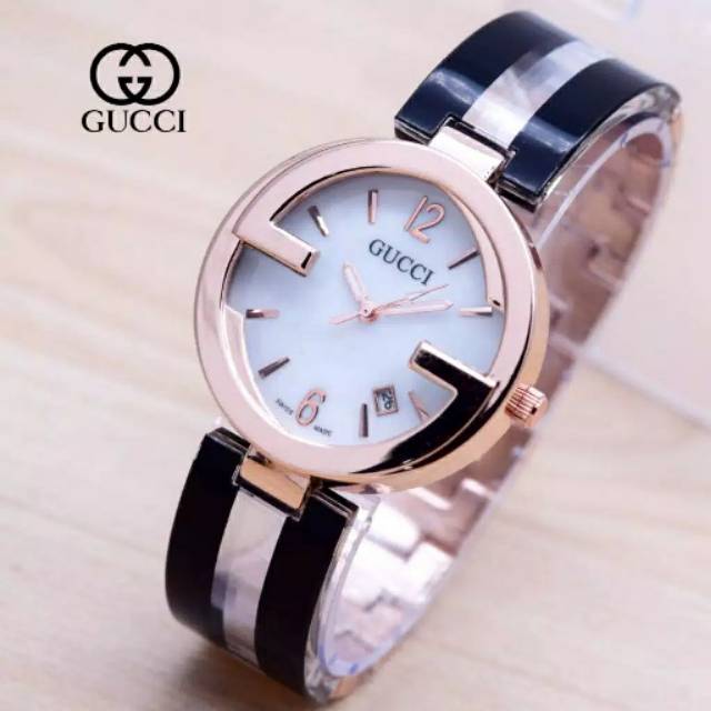 JAM TANGAN WANITA GC FIBER LOGO PLAT POLOS HITAM PUTIH