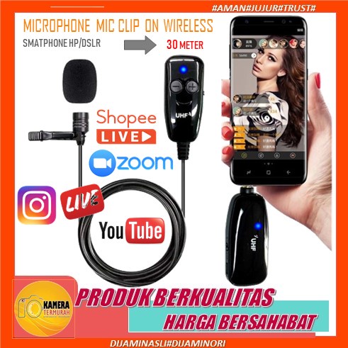 Microphone Mic Clip On Wireless N81 VLOG Smartphone HP Podcast Zoom
