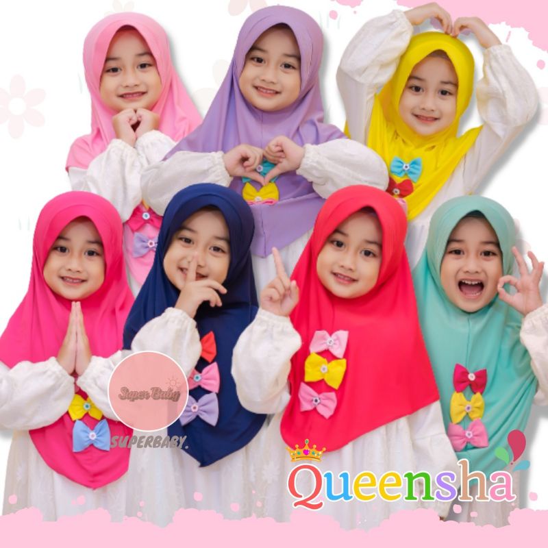 [COD] Hijab Anak Queensha Pita Tiga - Jilbab Anak Jersey Paud Lucu Murah - Kerudung Anak