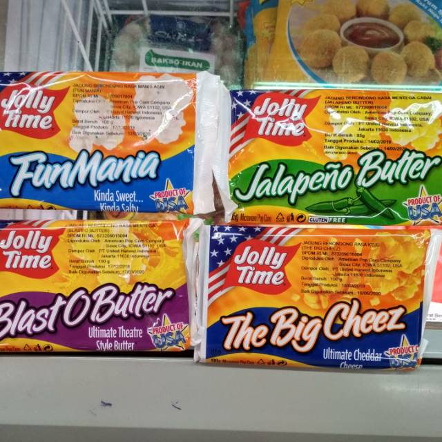 Jolly Time Popcorn 100gr Fun Mania/jalaperio butter/Blast O Butter/ The Big Cheez