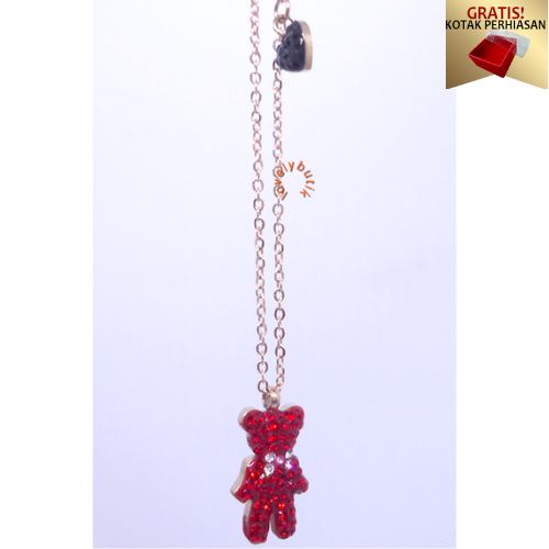 Lovelybutik - Kalung Titanium Anti Karat Kalung Red Bear New Kalung Titanium Wanita Terbaru Ukuran 45 cm  BONUS KOTAK PERHIASAN