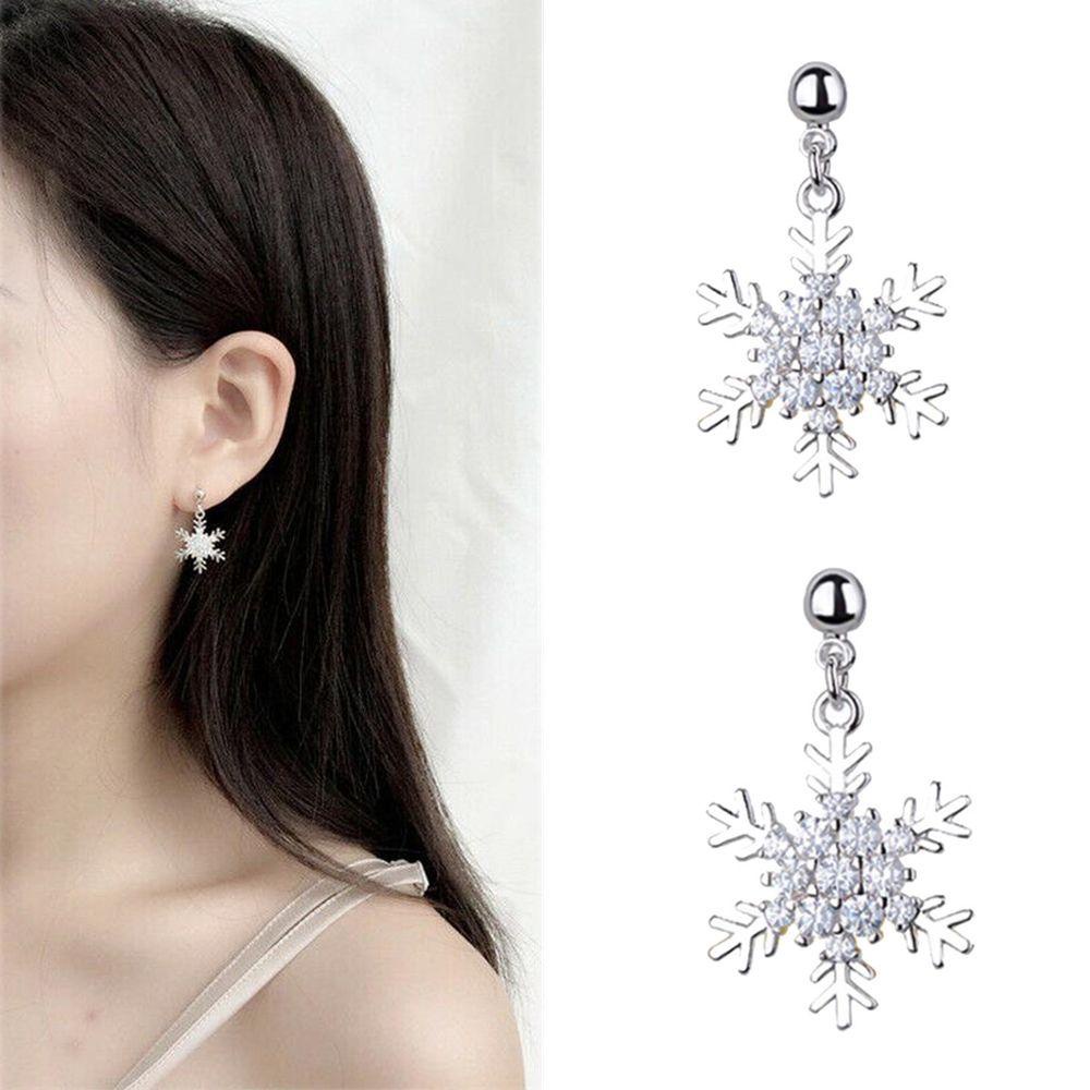 Solighter Anting Snowflake Stackable Perhiasan Natal Zircon