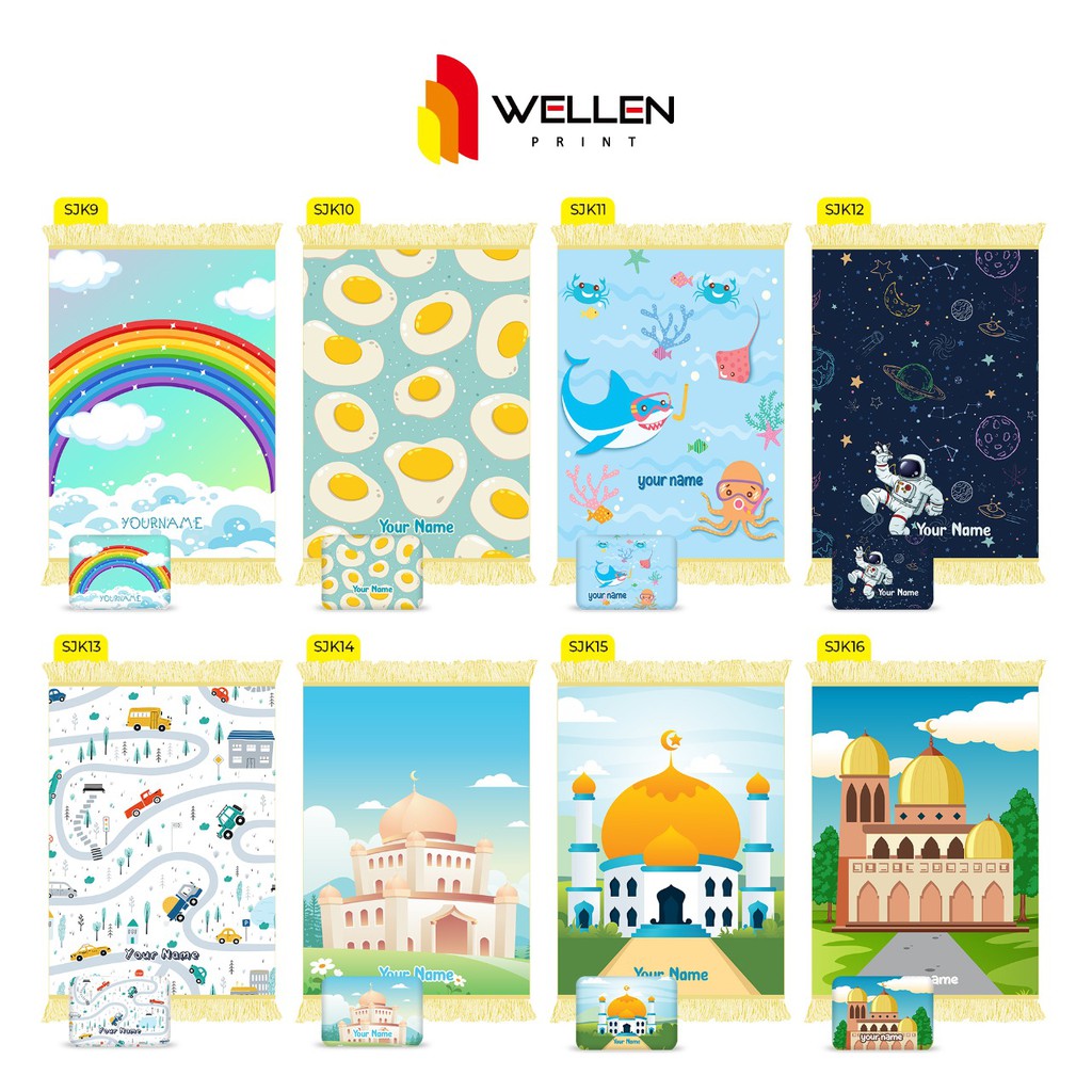 WELLEN PRINT - Sajadah custom print nama / cetak sajadah dan pouch ukuran kecil untuk anak-3