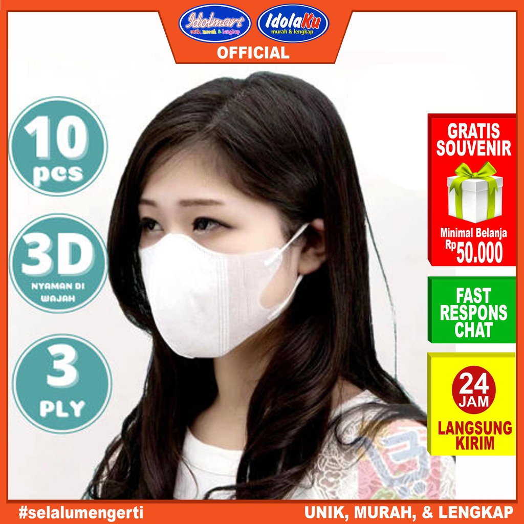 IDOLMART Masker Duckbill Earloop 3ply Warna Putih Isi 5pcs Idolmart Surabaya