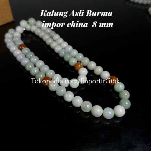 kalung batu giok asli burma hijau putih A alam asli sertifikat cina