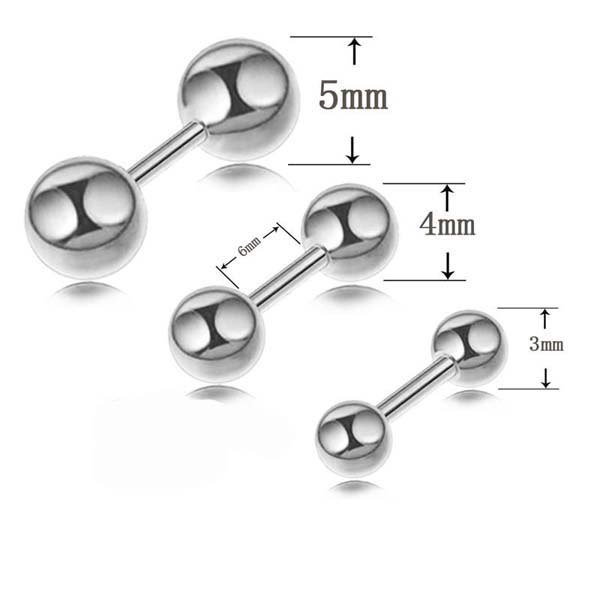 Wholesale 5piece Stainless Steel Dumbbell Double Ball Earrings Stud Helix Pinna Tragus Piercing 16G