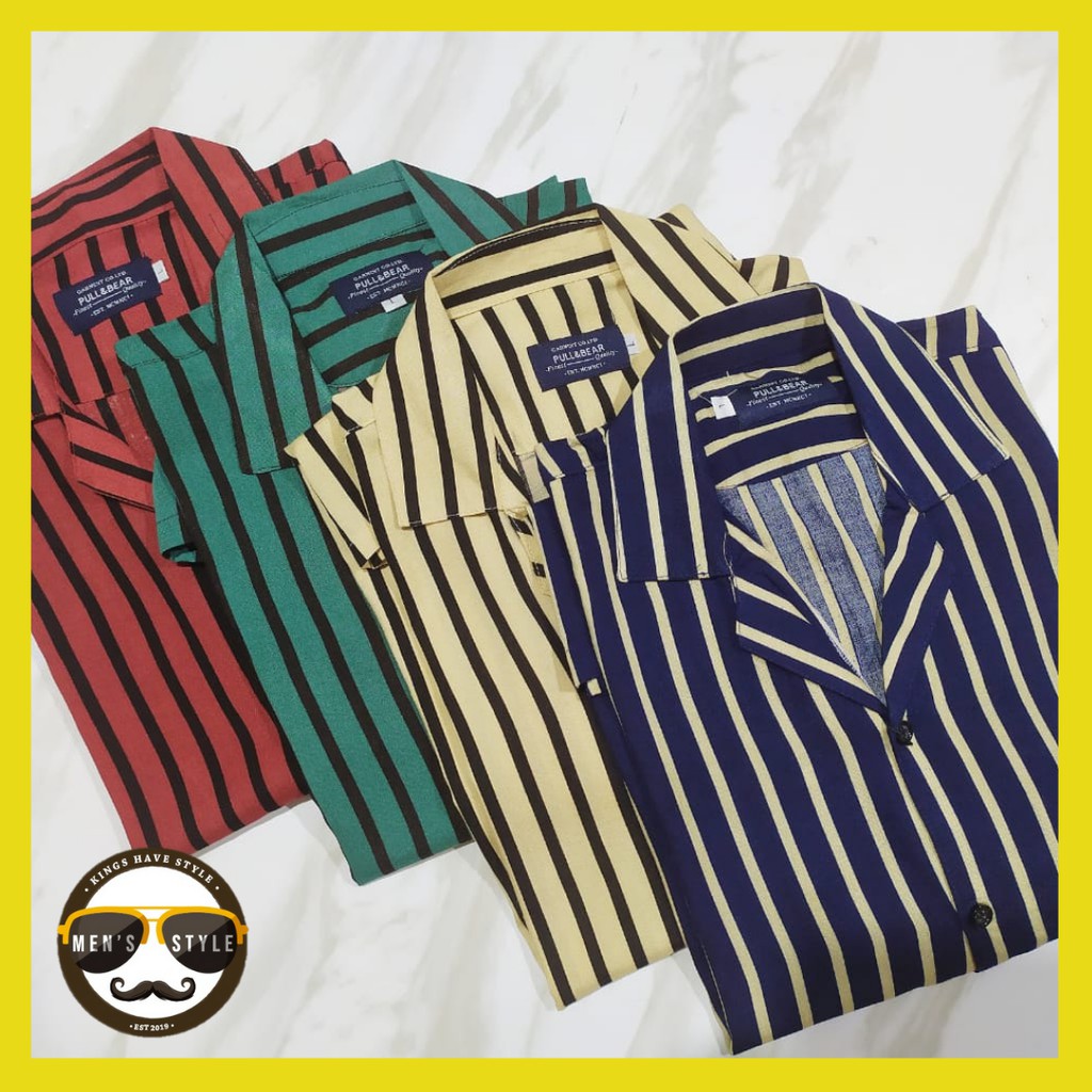 Kemeja Salur Pria Kemeja Garis Garis Pria Stripe Shirt Import Premium DV-01