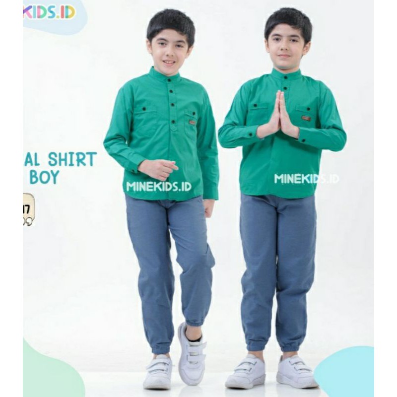 Setelan Kemeja Casual Celana Jogger Baju Anak Laki Laki Koko Lengan Panjang Tosca 6 tahun