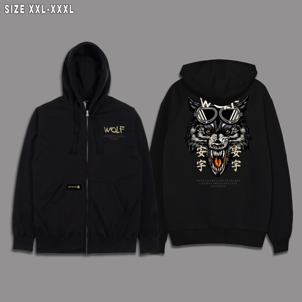 Jaket Hoodie Distro SIZE JUMBO XXL-XXXL Ziper Hoodie ART WOLF