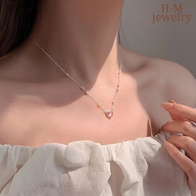 Kalung Rantai Sterling Silver 925 Dengan Liontin Hati + Mutiara Untuk Wanita