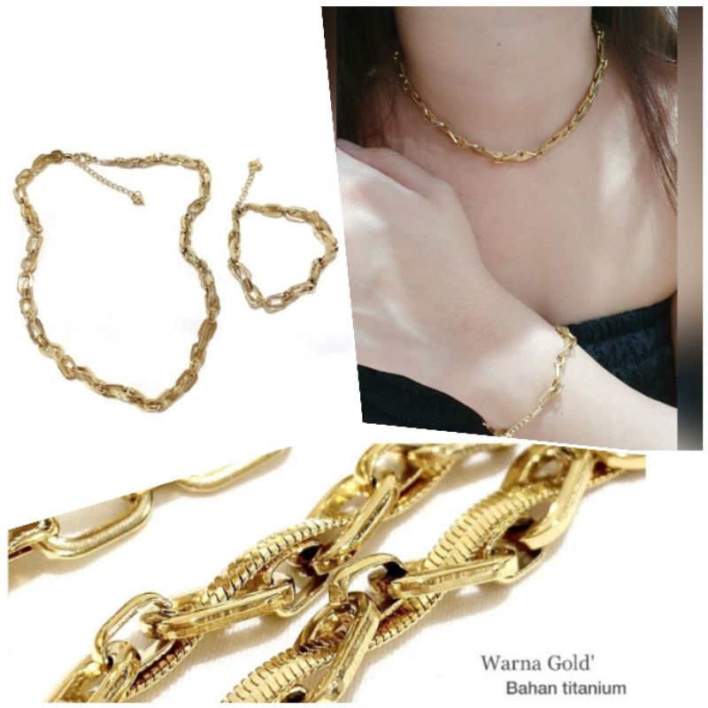 Kalung Gelang Titanium Asli Rantai gold  Premium Quality Anti karat anti alergi Stainless steel 92928