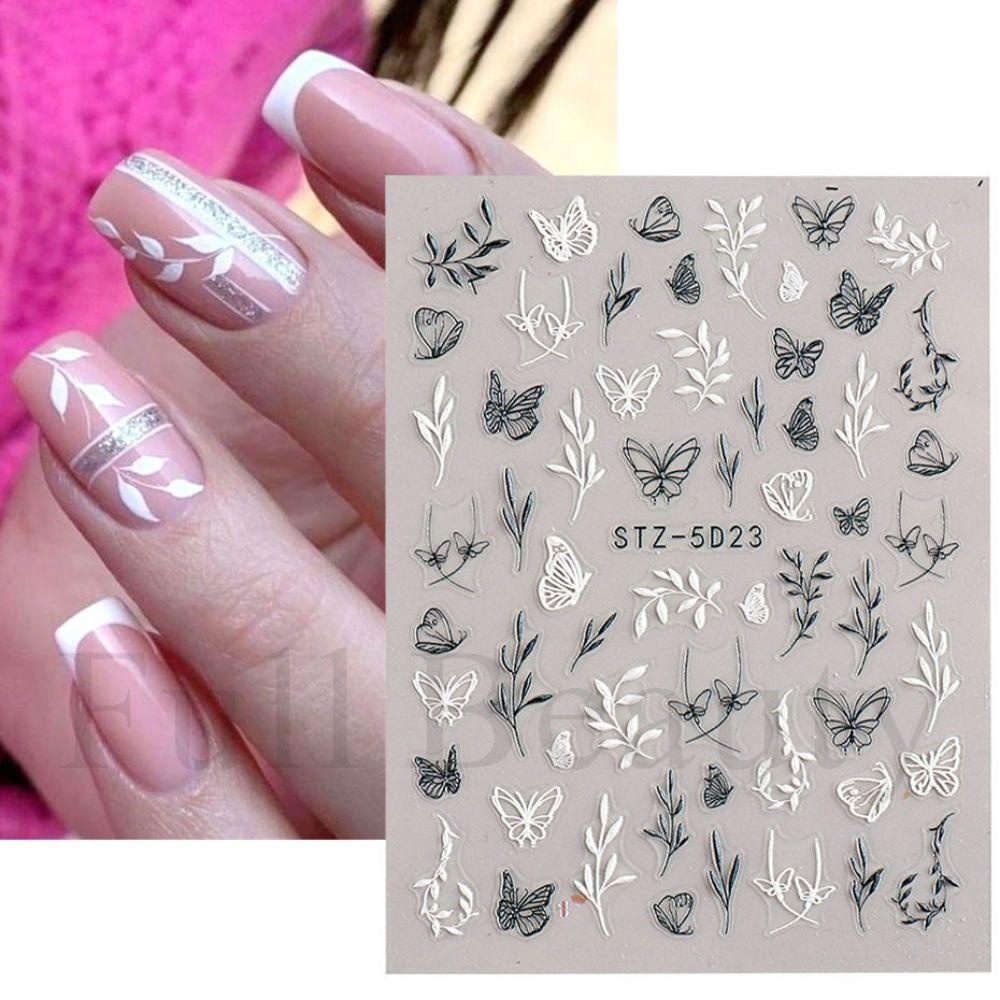 Mxbeauty Self-adhesive Nail Decals Butterfly Hitam Putih Salon Kuku Nail Art Dekorasi Nail Art Sliders Nails Art Decals Manicuring Sticker