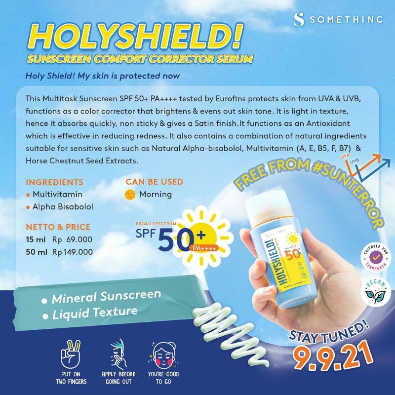 Somethinc Holyshield! Sunscreen Comfort Corrector Serum SPF 50+ PA++++  | Glowing Up Sunscreen | Shakemist
