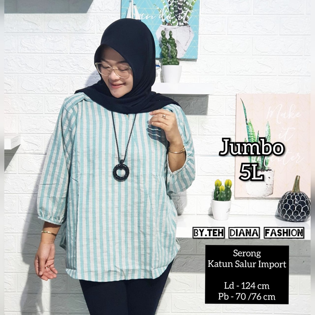 Atasan Wanita Jumbo / Blouse Wanita Jumbo / Baju Atasan Wanita Jumbo Serong Salur Import LD= 124 Cm-Tosca Salur Besar