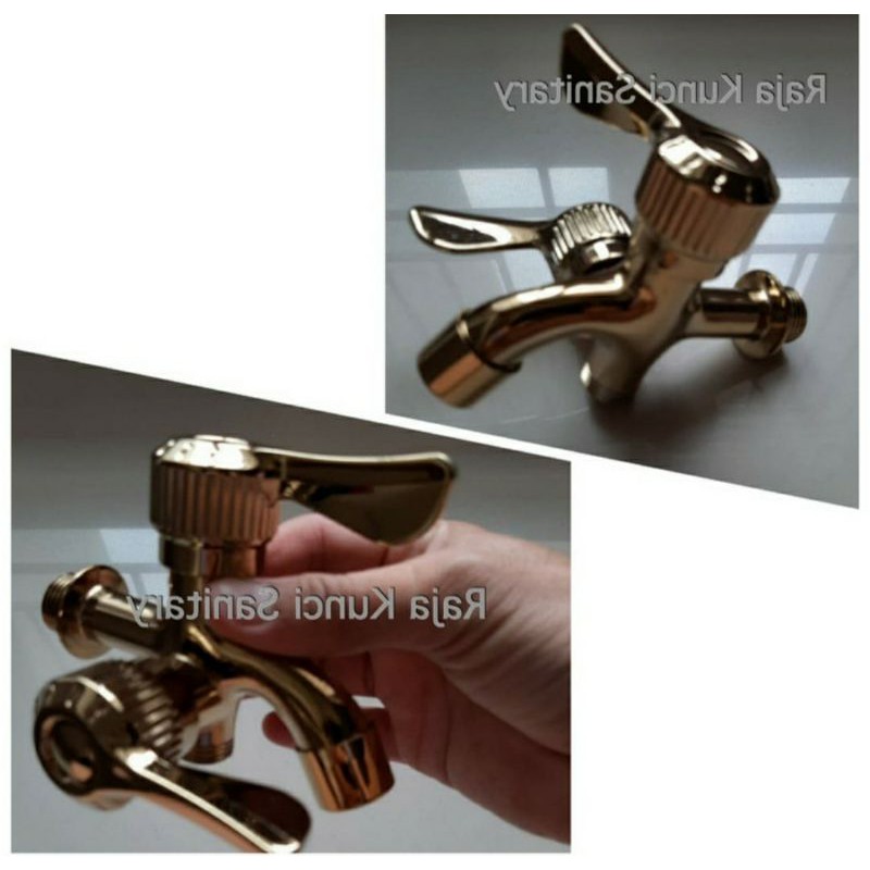 Kran Cabang Gold/Kuning/Kran Shower/Kran Tembok Kamar Mandi