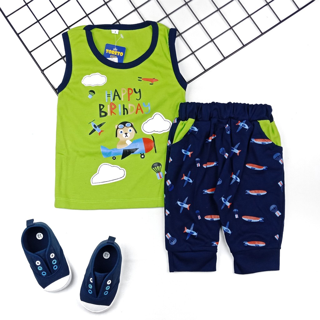 (6-24m) Setelan Baju Bayi / Anak -Setelan Toretto Singlet Birthday