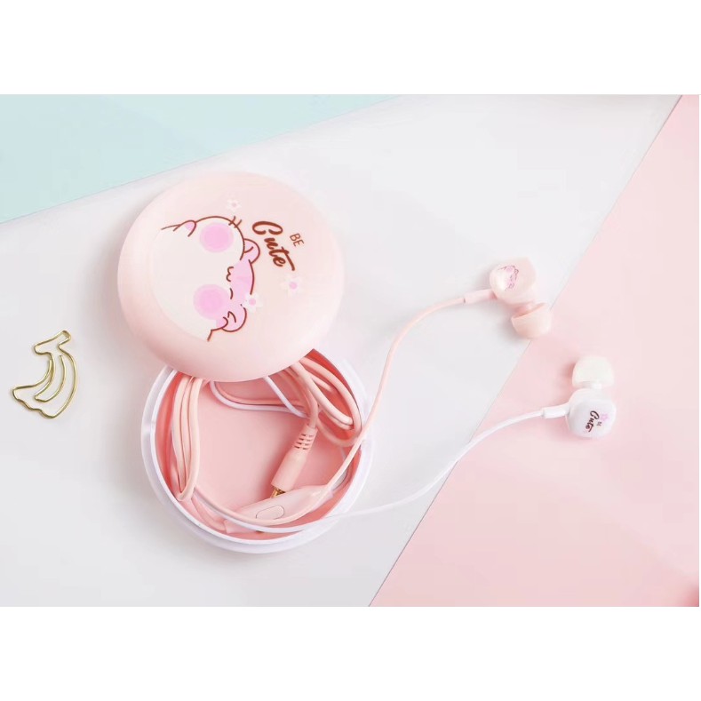 [XY-18] Set Headset Earphone Kartun HAMSTER Tikus Lucu / Wadah Earphone Motif Hewan HAMSTER Imut