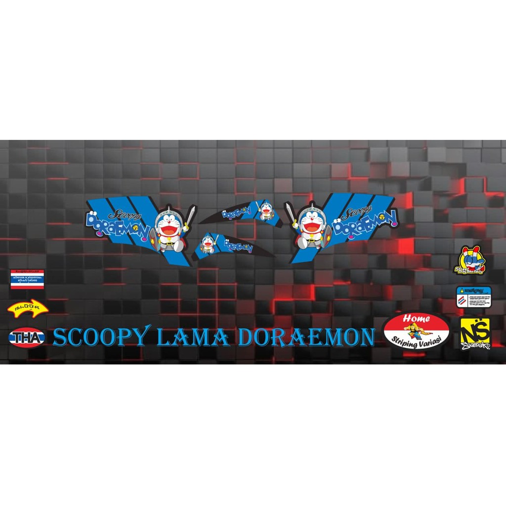 striping stiker decal scoopy lama doraemon biru