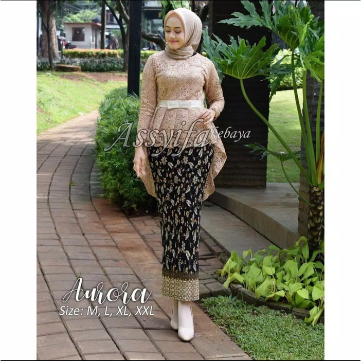 Setelan kebaya brokat aurora coksu/kebaya wisuda/kebay brokat/baju wanita/rok plisket/kebaya pinguin-Set coksu