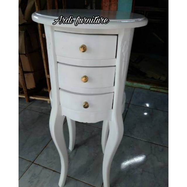 Nakas cempolong duco putih meja samping kayu jati