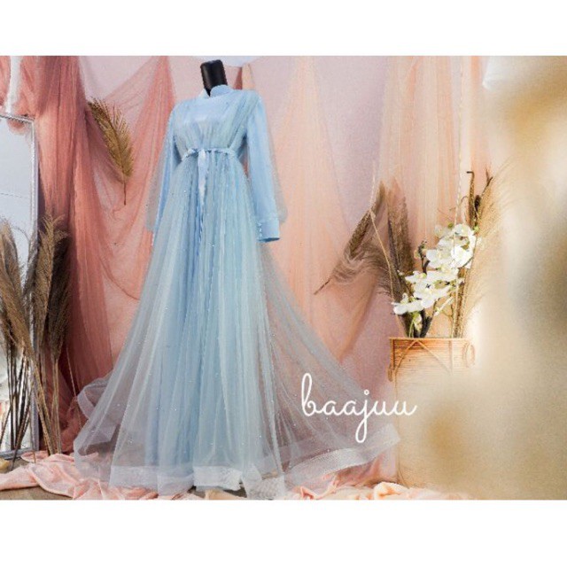 Shofiya Dress biru (Mutiara) | dress maternity | dress ibu hamil | gaun pengantin